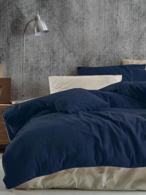 Kvalitex Muslinska posteljnina 140x200, 70x90cm temno modra Kvalitex