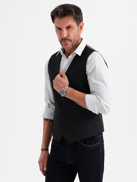 Ombre Clothing Moški črni suknjič z klasičnimi detajli in podlogo