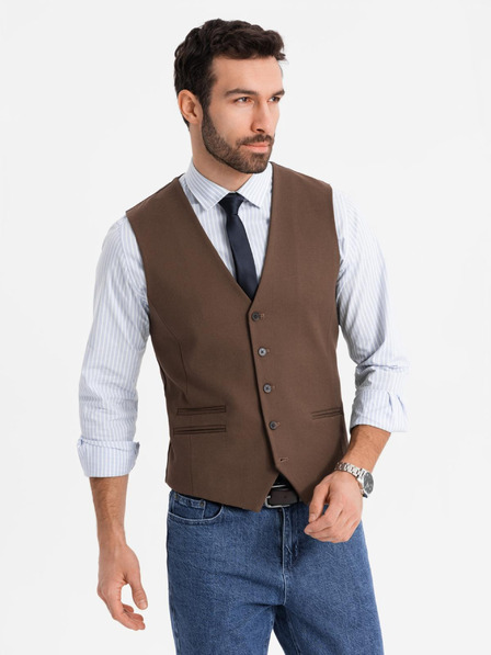 Ombre Clothing Moški rjav suknjič z klasičnimi detajli in podlogo