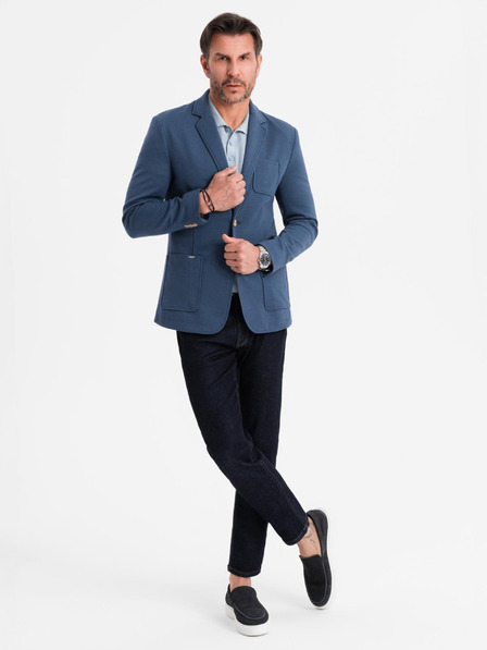 Ombre Clothing Moški modri blazer SLIM z rahlo teksturo
