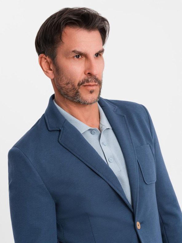 Ombre Clothing Moški modri blazer SLIM z rahlo teksturo