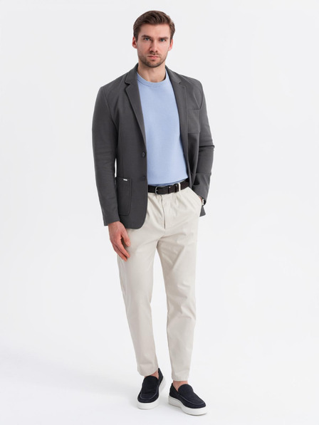 Ombre Clothing Moški sivi blazer SLIM iz rahlo strukturiranega pletiva