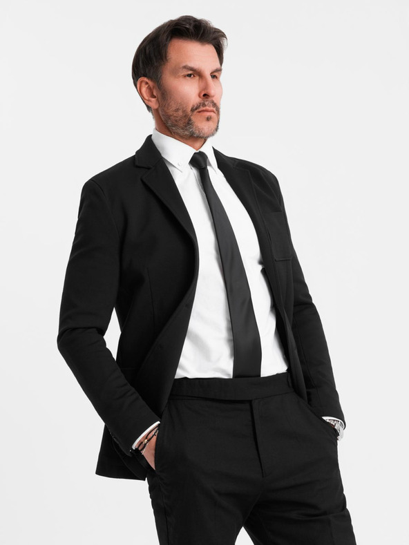 Ombre Clothing Moški črni blazer SLIM z rahlo teksturo