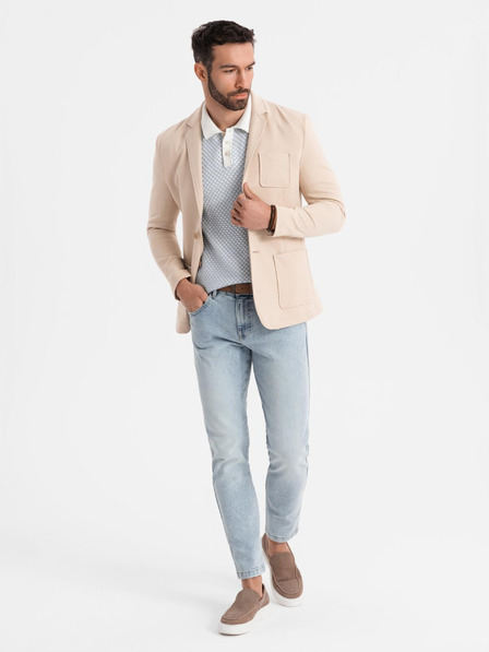 Ombre Clothing Moški bež blazer SLIM iz rahlo strukturiranega pletiva