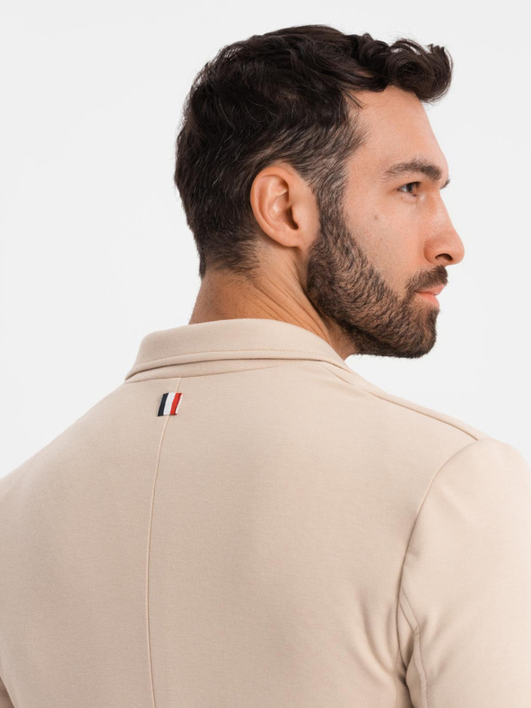 Ombre Clothing Moški bež blazer SLIM iz rahlo strukturiranega pletiva