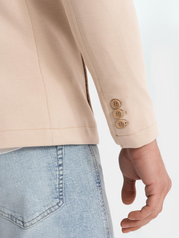 Ombre Clothing Moški bež blazer SLIM iz rahlo strukturiranega pletiva