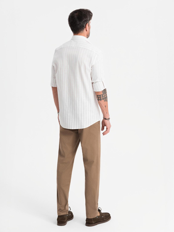 Ombre Clothing Moške chino hlače REGULAR FIT z rahlo strukturo - temno bež