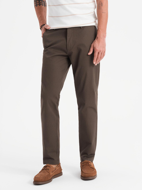 Ombre Clothing Moške chino hlače REGULAR FIT z rahlo strukturo - rjave