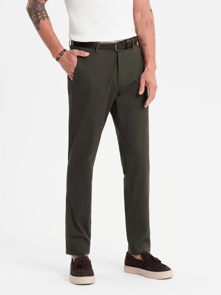 Ombre Clothing Moške chino hlače REGULAR FIT z rahlo strukturo - temno zelene