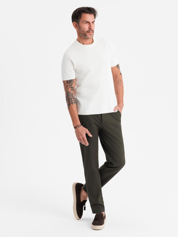 Ombre Clothing Moške chino hlače REGULAR FIT z rahlo strukturo - temno zelene