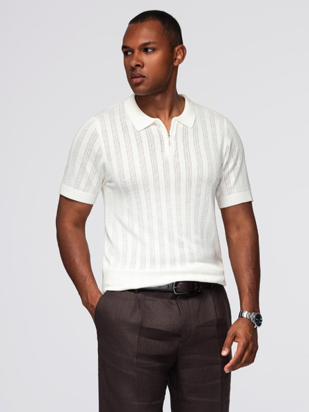 Ombre Clothing Moško polo majico z zadrgo pri izrezu - bela