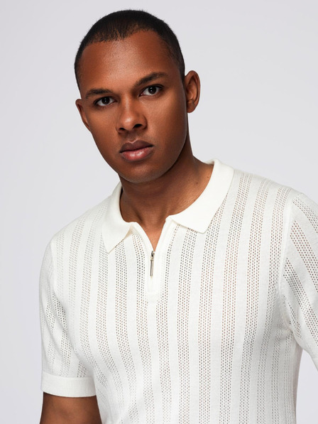 Ombre Clothing Moško polo majico z zadrgo pri izrezu - bela