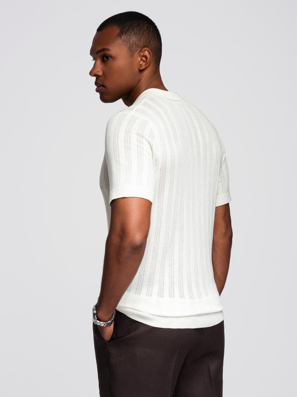 Ombre Clothing Moško polo majico z zadrgo pri izrezu - bela