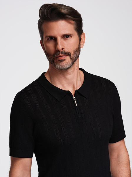 Ombre Clothing Moško polo majico z zadrgo pri izrezu - črna
