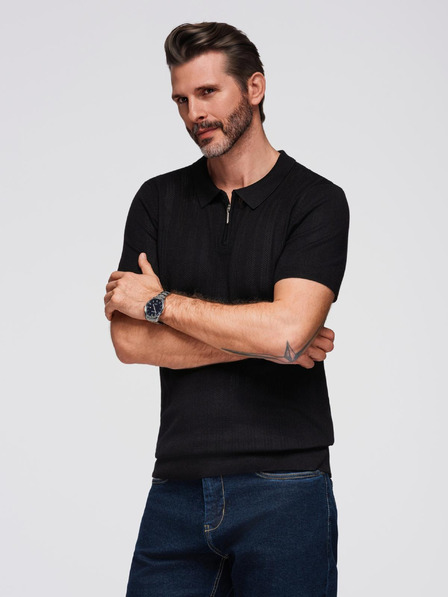 Ombre Clothing Moško polo majico z zadrgo pri izrezu - črna