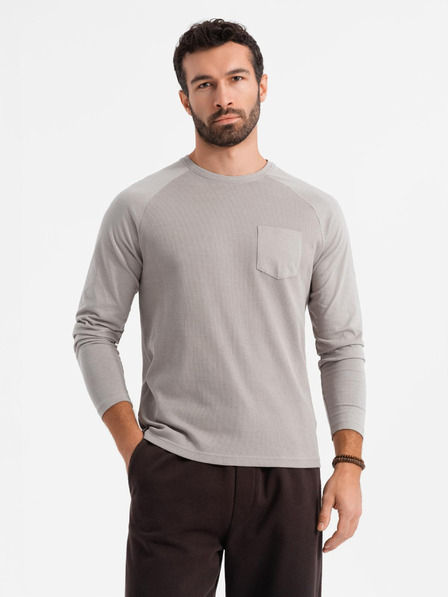 Ombre Clothing Moško sivo bombažno majico z dolgimi rokavi