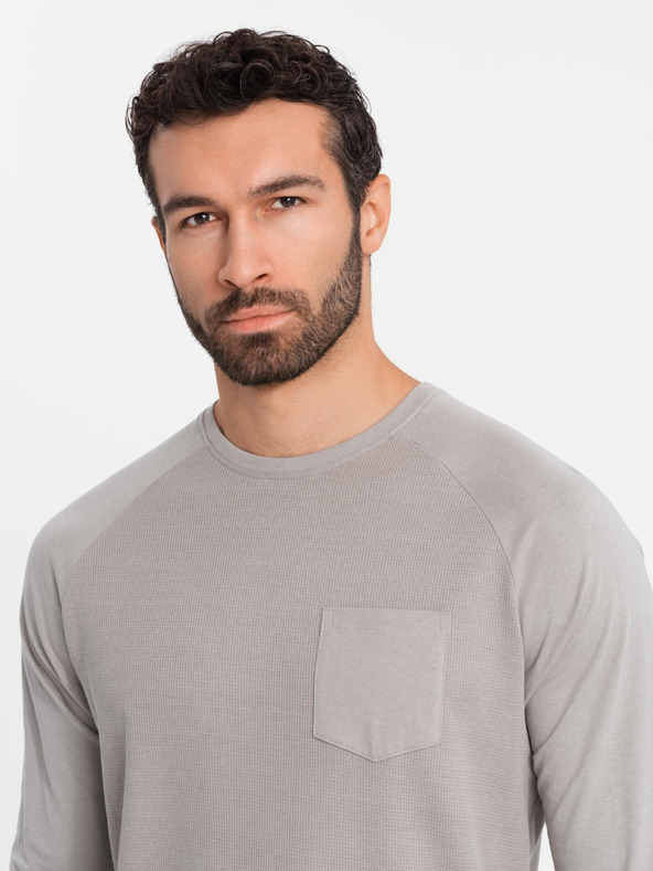 Ombre Clothing Moško sivo bombažno majico z dolgimi rokavi