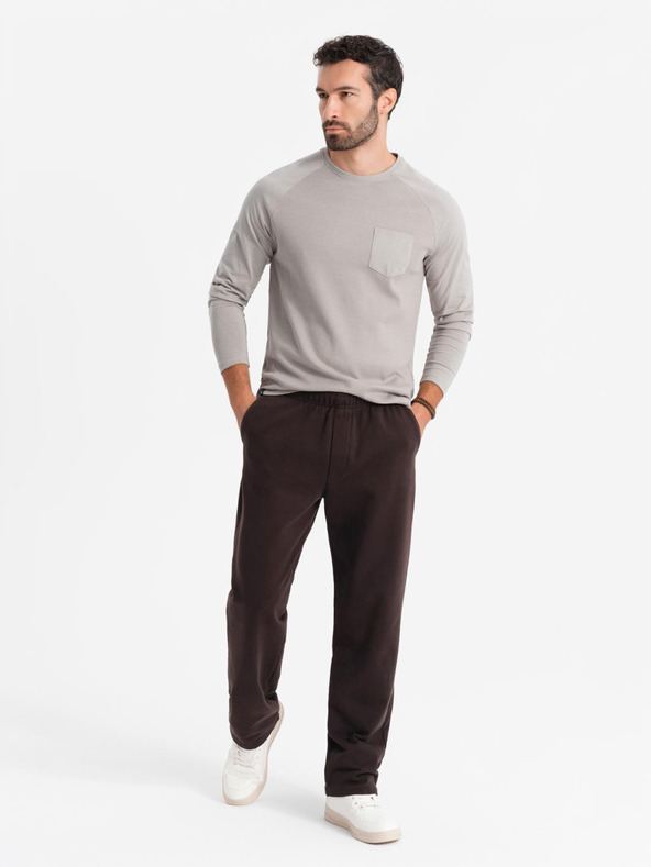 Ombre Clothing Moško sivo bombažno majico z dolgimi rokavi