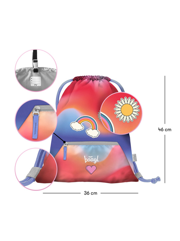 BAAGL  BAAGL 5 SET Airy Mavrica rdeča: nahrbtnik, peresnica, vrečka, mapa, škatla