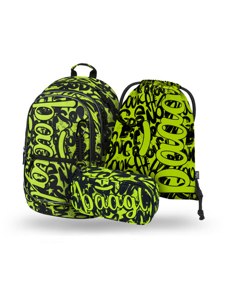 BAAGL  BAAGL 3 SET Core Lime: nahrbtnik, peresnica, vrečka