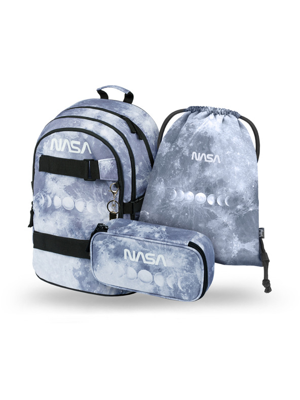 BAAGL  BAAGL 3 SET Skate NASA Siva: nahrbtnik, peresnica, vrečka
