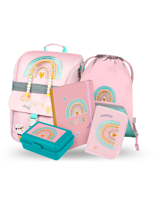 BAAGL  BAAGL 5 SET Zippy Mavrica roza: torba, peresnica, vrečka, mapa, škatla