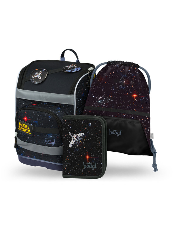 BAAGL  BAAGL SET 3 Zippy plus Pixel Space: šolska torba, peresnica, vrečka