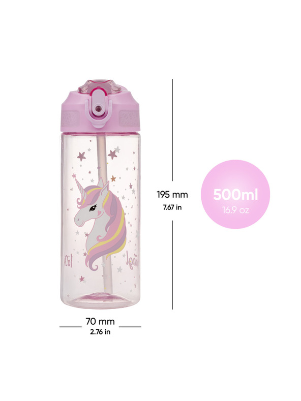 BAAGL  BAAGL Tritanska steklenica za pijačo z slamico Rainbow Unicorn 500 ml