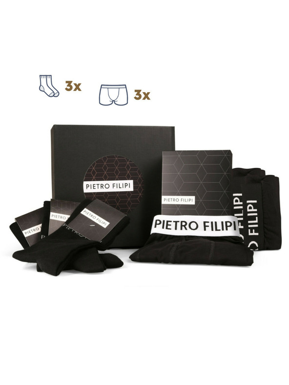 Pietro Filipi Moška darilna set Komplet treh - boksarice in Komplet treh - nogavice Pietro Filipi črne