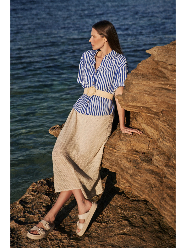 Moodo Bež pas z okroglo sponko