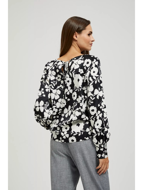 Moodo Črnobela cvetlična bluza Moodo