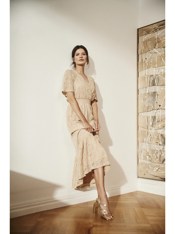 Moodo Kremaste čipkaste maksimalne obleke