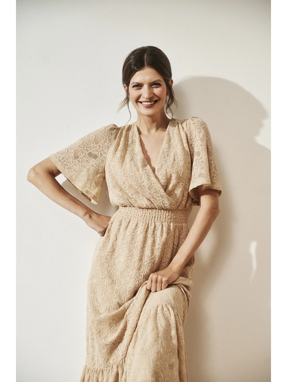 Moodo Kremaste čipkaste maksimalne obleke