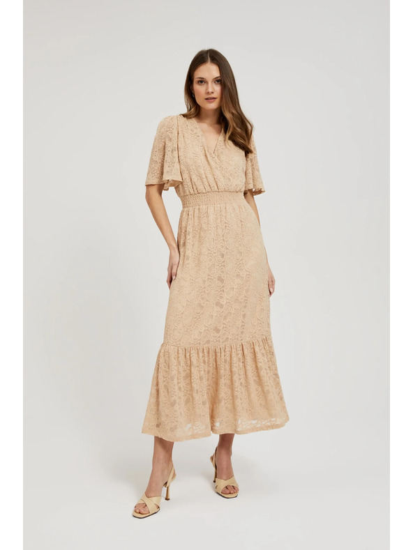 Moodo Kremaste čipkaste maksimalne obleke