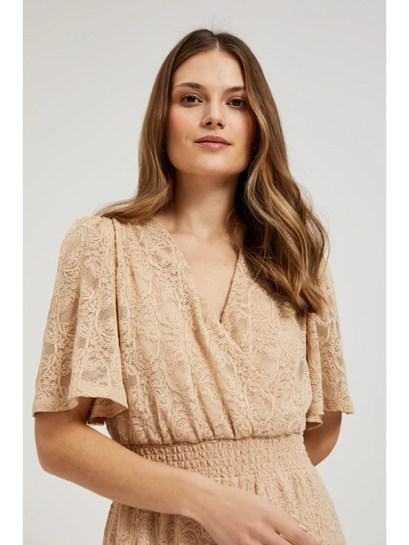 Moodo Kremaste čipkaste maksimalne obleke