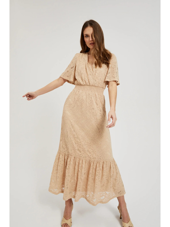 Moodo Kremaste čipkaste maksimalne obleke