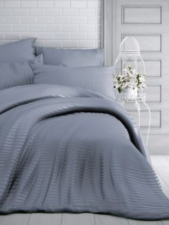 Kvalitex Saténové posteľné obliečky so vzorom prúžkov 140x200, 70x90cm tmavosivé Kvalitex