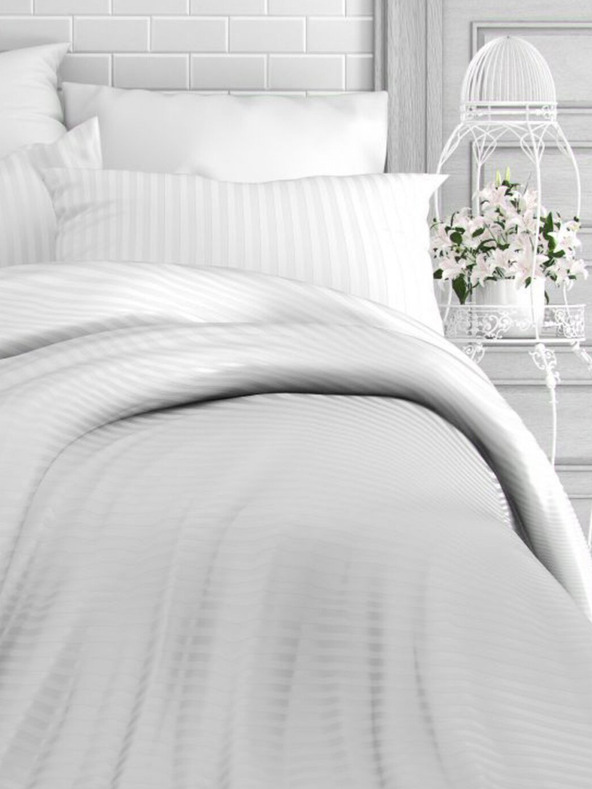 Kvalitex Francosko satenasto posteljno perilo s črtami 1+2, 240x200, 70x90cm BELA