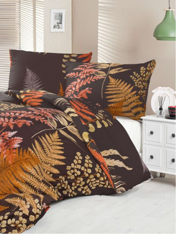 Kvalitex Saténové francúzske posteľné obliečky Luxury Collection 1+2, 200x200, 70x90cm Papradie hnedé Kvalitex