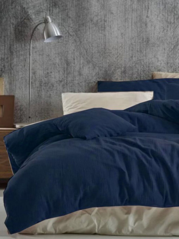 Kvalitex Francosko muslinsko posteljno perilo 200x200, 70x90cm temno modro Kvalitex