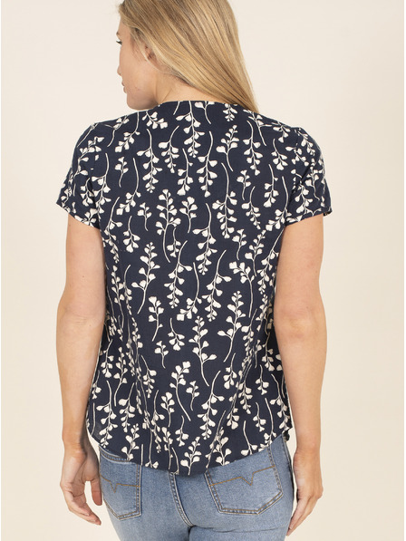 Brakeburn Temno modra cvetlična lanena bluza Brakeburn