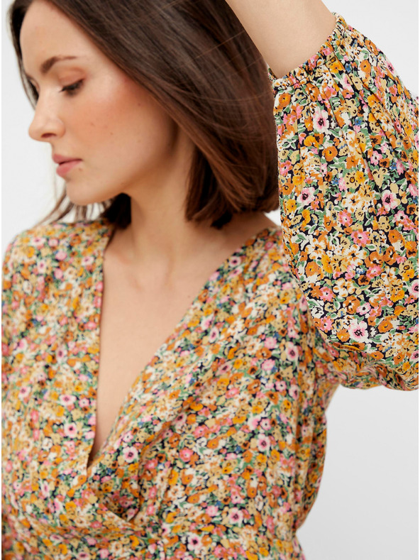 Pieces bež cvetlična midi majica Pieces Gry