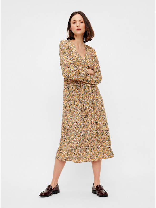 Pieces bež cvetlična midi majica Pieces Gry