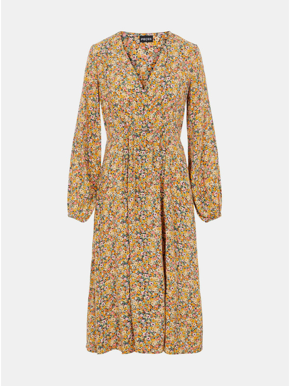 Pieces bež cvetlična midi majica Pieces Gry