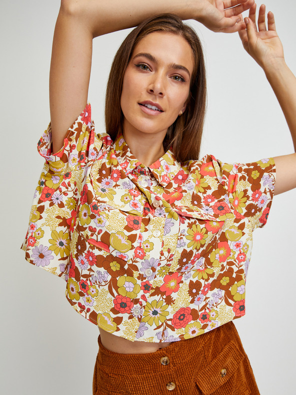 Noisy May Rjavo-smetanova cvetlična kratka majica Noisy May Nika