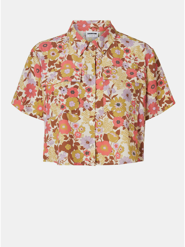 Noisy May Rjavo-smetanova cvetlična kratka majica Noisy May Nika