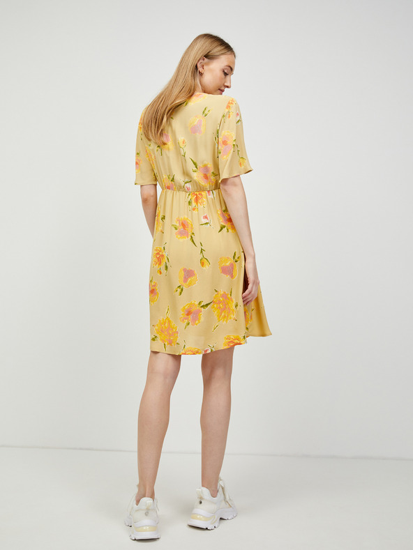 Pieces Rumena cvetlična zavita obleka s kravato Pieces Tianna