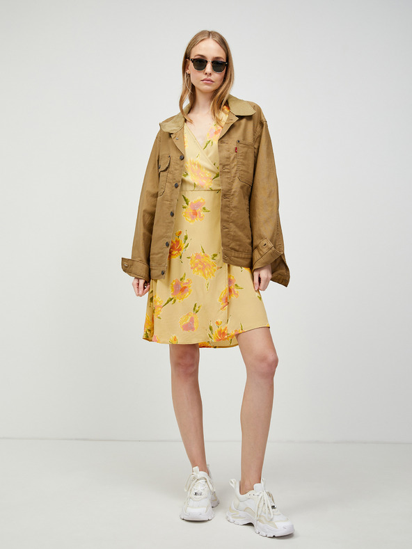 Pieces Rumena cvetlična zavita obleka s kravato Pieces Tianna