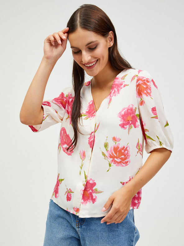 Pieces Kremasta cvetlična bluza z gumbi Pieces Tianna