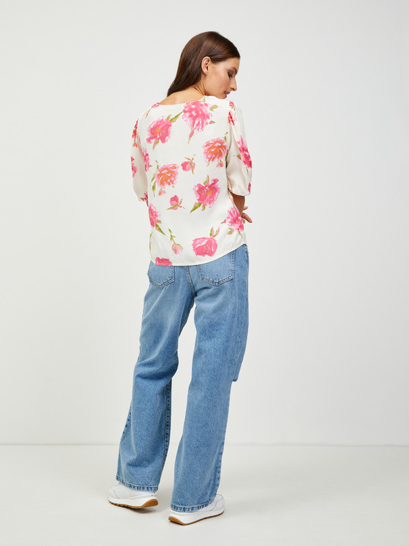 Pieces Kremasta cvetlična bluza z gumbi Pieces Tianna